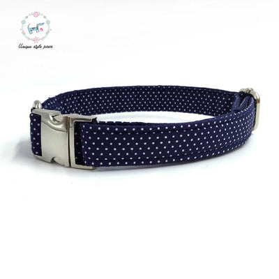 Navy blue polka dot dog collar and leash set with bow tie