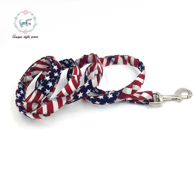 Stars and stripes dog collar and leash set with bow tie