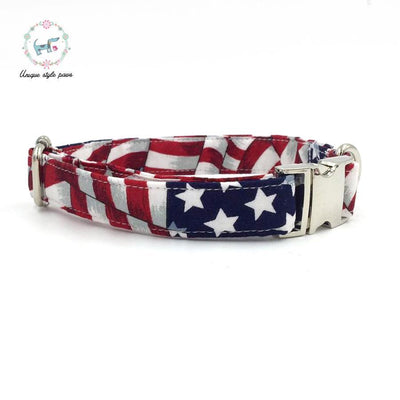 Stars and stripes dog collar and leash set with bow tie