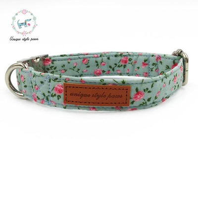 Pretty Rose Floral Dog Collar and Leash Set with Bow Tie