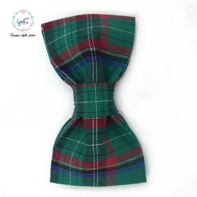 Dark Green Plaid Dog Collar and Leash Set with Bow Tie