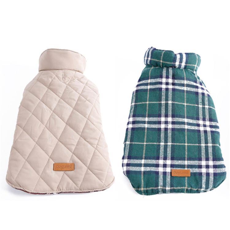 Waterproof Reversible Dog Jacket Designer Warm Plaid Winter Dog Coats Pet Clothes Elastic Small to Large Dog Clothes Winter
