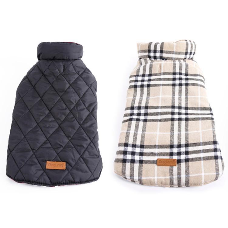 Waterproof Reversible Dog Jacket Designer Warm Plaid Winter Dog Coats Pet Clothes Elastic Small to Large Dog Clothes Winter