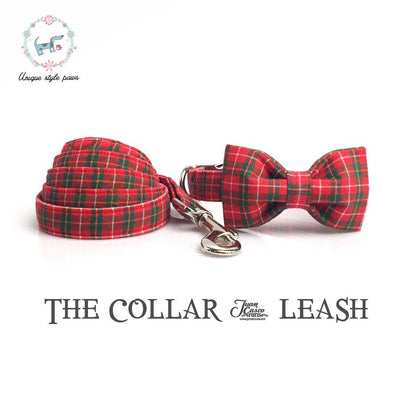 Dog Collar with Bow Tie Christmas Red Plaid