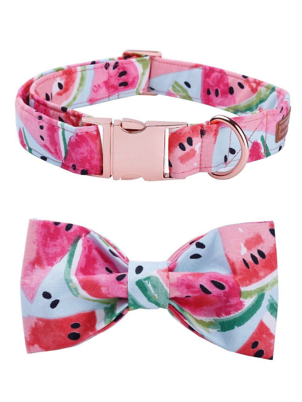 Watermelon pink dog collar and leash set with bow tie