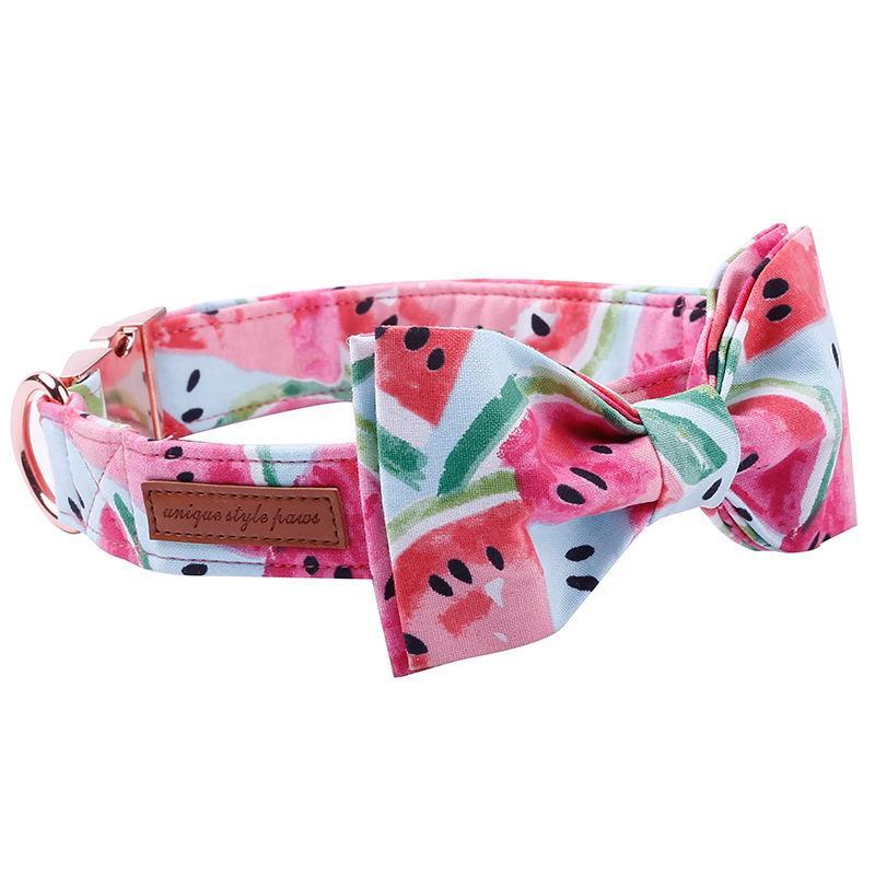 Watermelon pink dog collar and leash set with bow tie
