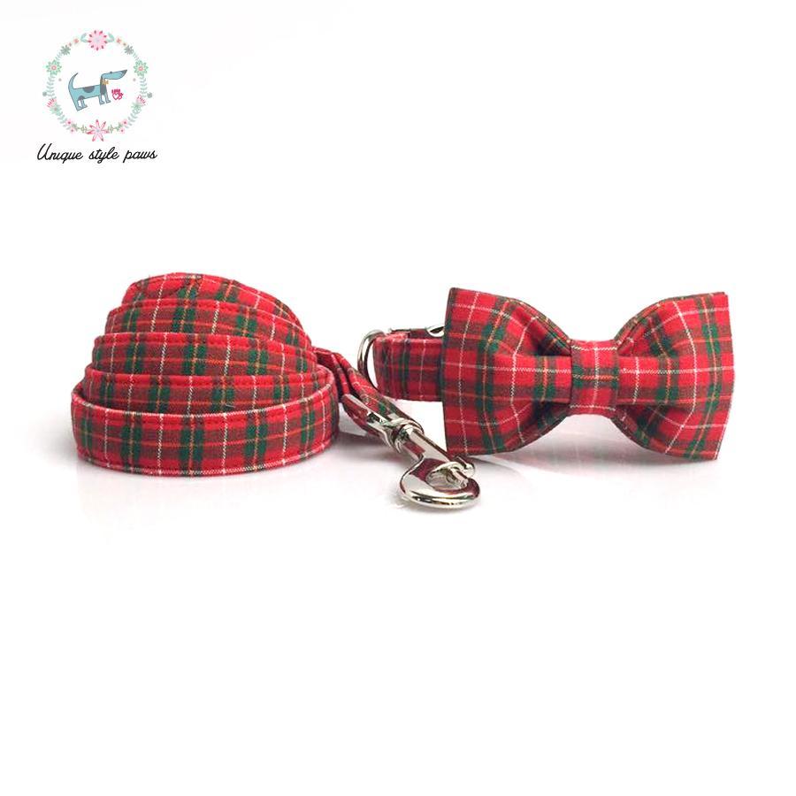 Dog Collar with Bow Tie Christmas Red Plaid