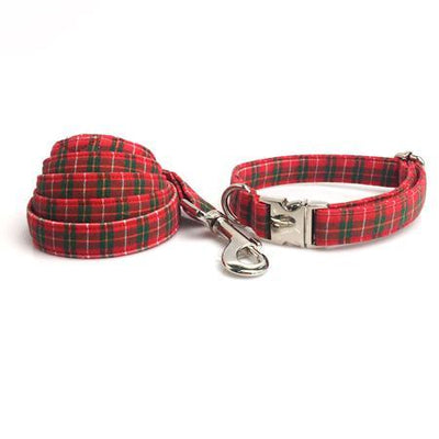 Dog Collar with Bow Tie Christmas Red Plaid