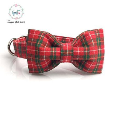 Dog Collar with Bow Tie Christmas Red Plaid