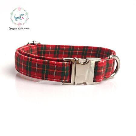 Dog Collar with Bow Tie Christmas Red Plaid
