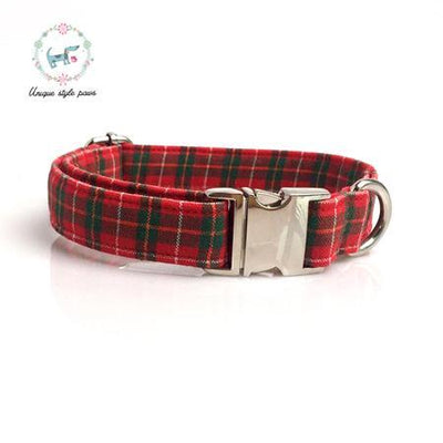 Dog Collar with Bow Tie Christmas Red Plaid