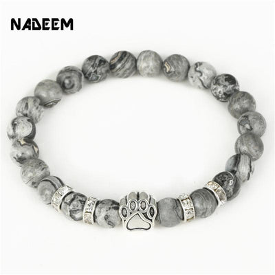 Dog Paw Print Natural Stone Mala Bead Yoga Bracelet