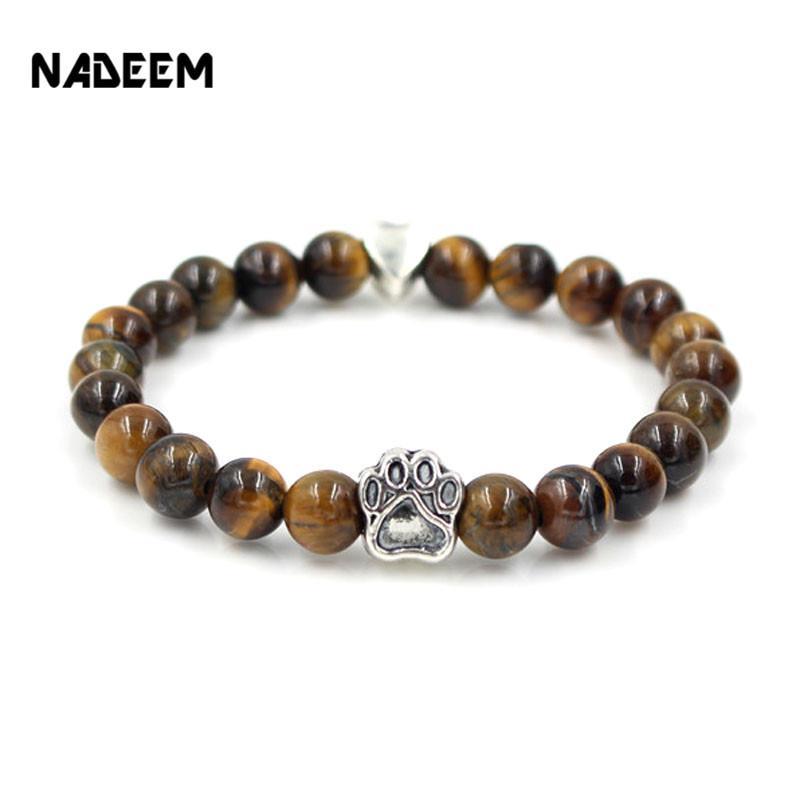 Dog Paw Print Natural Stone Mala Bead Yoga Bracelet
