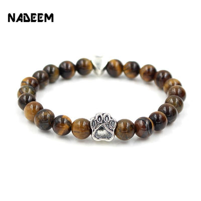 Dog Paw Print Natural Stone Mala Bead Yoga Bracelet