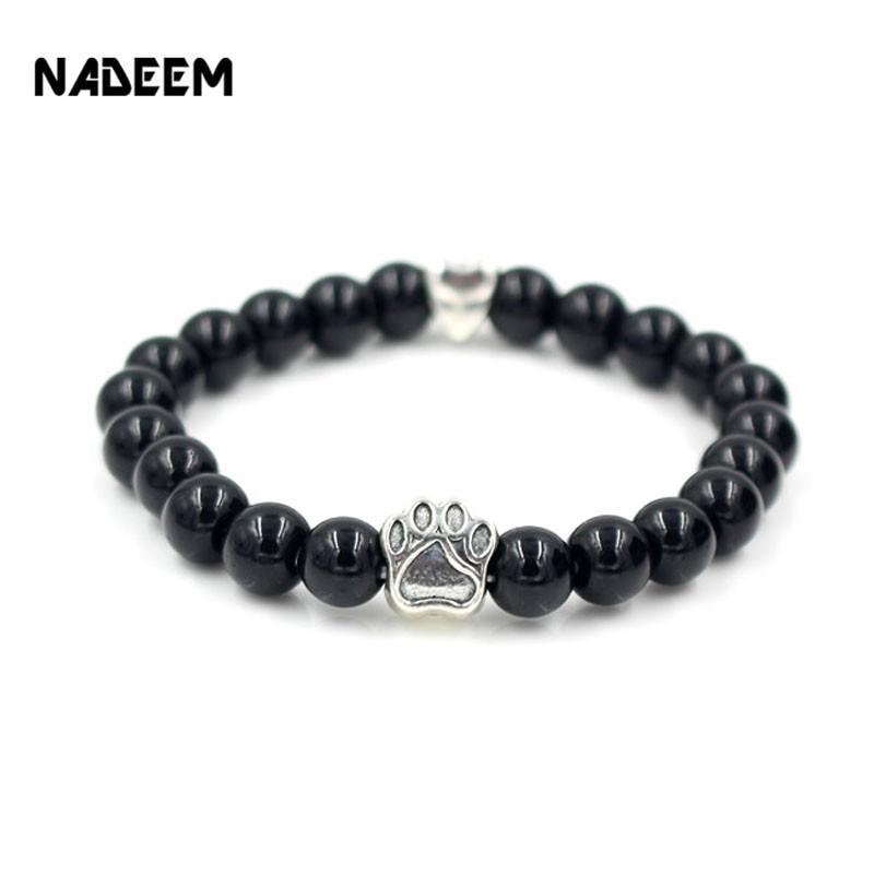 Dog Paw Print Natural Stone Mala Bead Yoga Bracelet