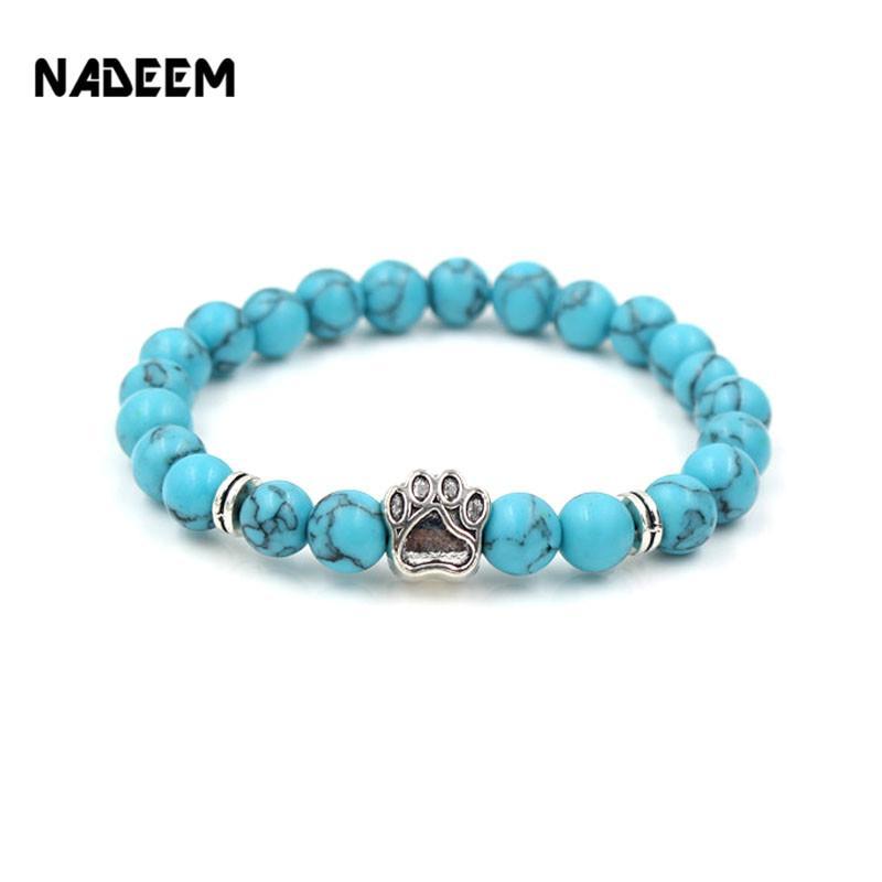 Dog Paw Print Natural Stone Mala Bead Yoga Bracelet