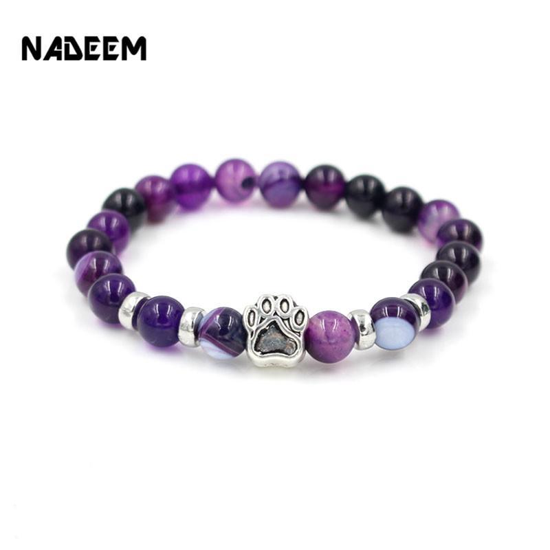 Dog Paw Print Natural Stone Mala Bead Yoga Bracelet