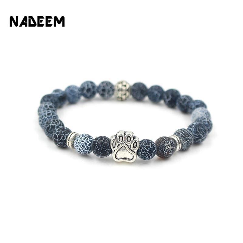 Dog Paw Print Natural Stone Mala Bead Yoga Bracelet