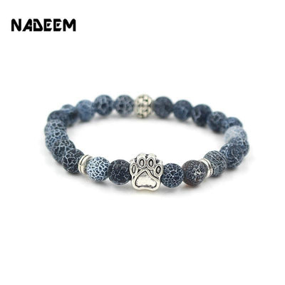 Dog Paw Print Natural Stone Mala Bead Yoga Bracelet