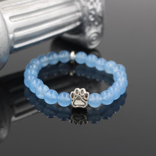 Dog Paw Print Natural Stone Mala Bead Yoga Bracelet