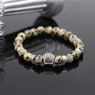 Dog Paw Print Natural Stone Mala Bead Yoga Bracelet