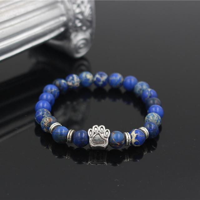 Dog Paw Print Natural Stone Mala Bead Yoga Bracelet
