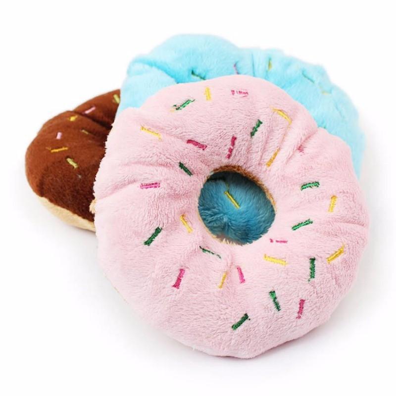 Donut Dog Plush Squeaky Chew Toy