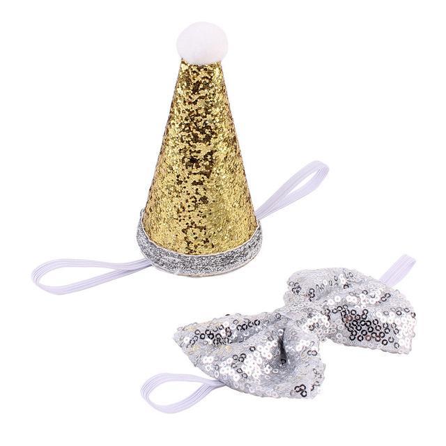 Sequin Pet Crown & Bow Tie Dog Birthday Hat