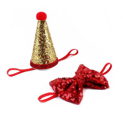 Sequin Pet Crown & Bow Tie Dog Birthday Hat