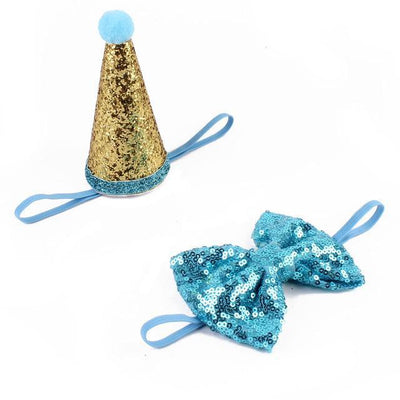 Sequin Pet Crown & Bow Tie Dog Birthday Hat