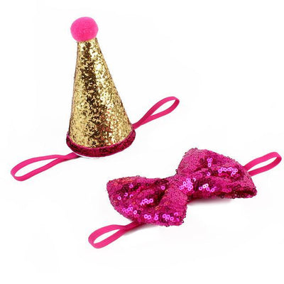 Sequin Pet Crown & Bow Tie Dog Birthday Hat